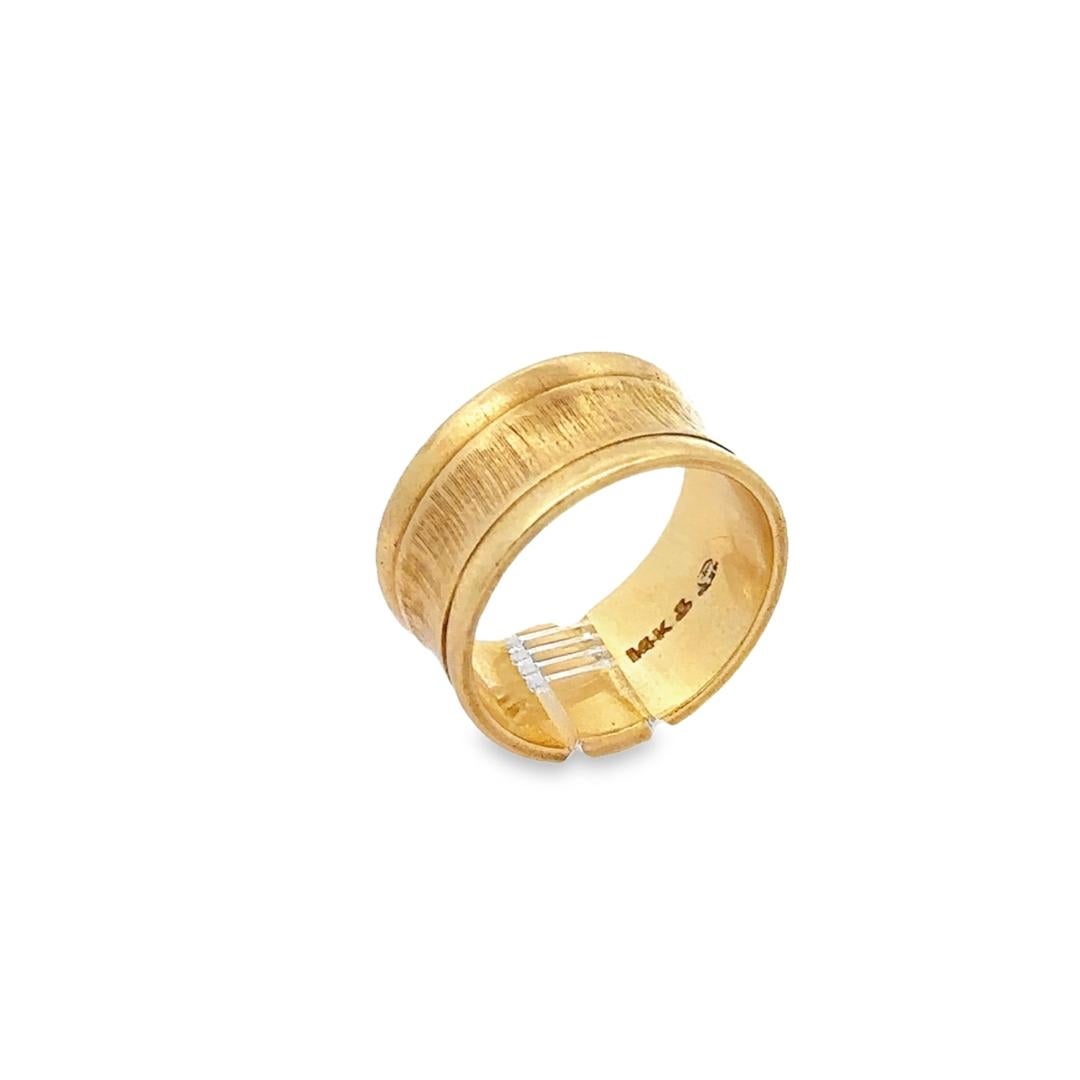 Unisex Vintage 18K Yellow Gold 9.7mm Large WIDE Concave Etched Finish Band Ring 3