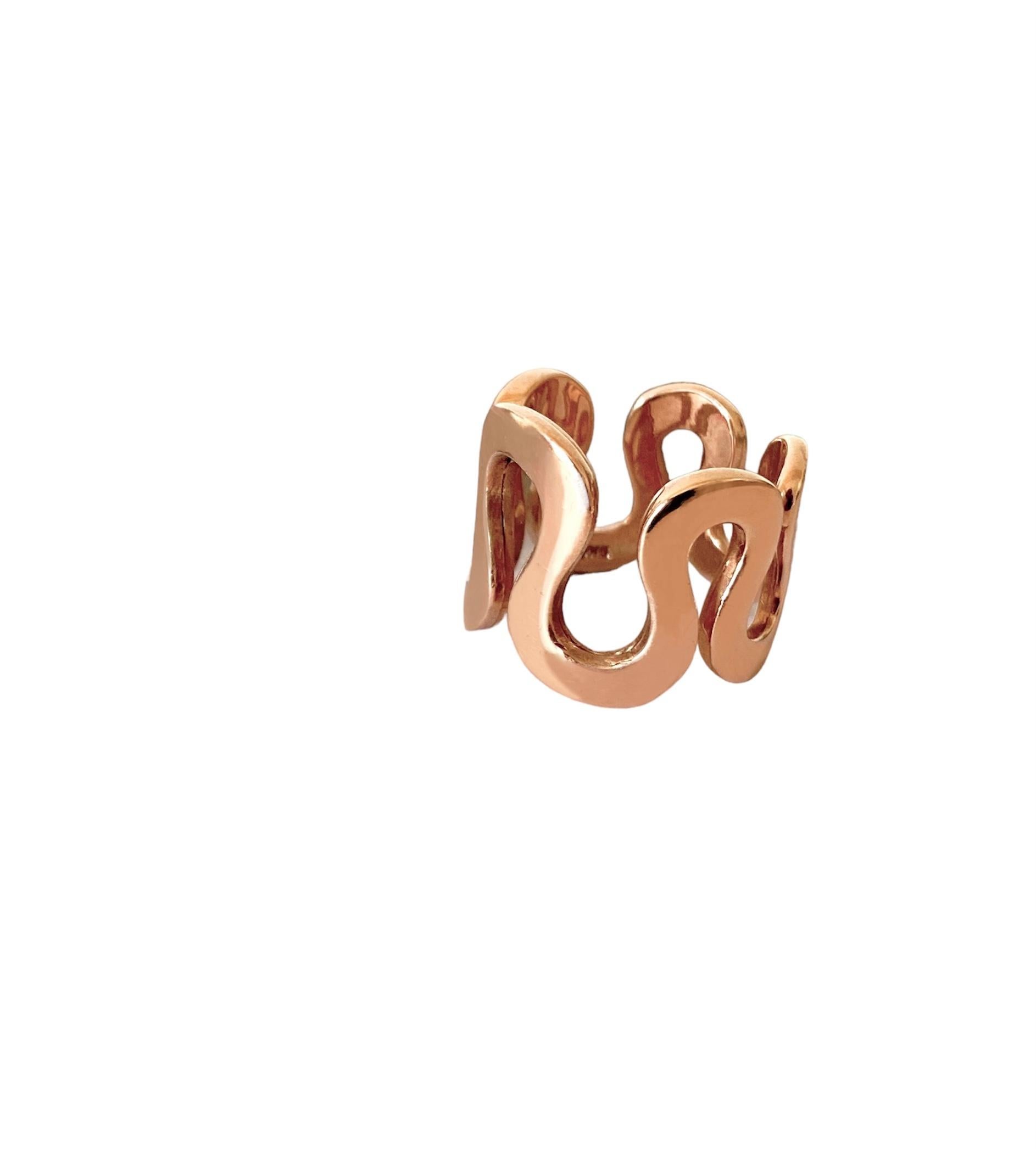 Unisex Wave 18k Rose Gold Modern Engagement Design Handcrafted Ring For Sale 4