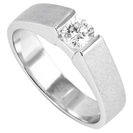 Bague unisexe en or blanc avec diamant rond taillé en brillant 0,47ct H/SI1