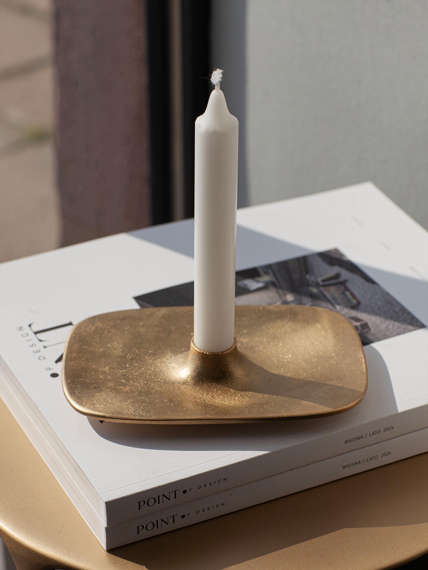 Modern UNISM - Candle Holder - Textured Brass For Sale