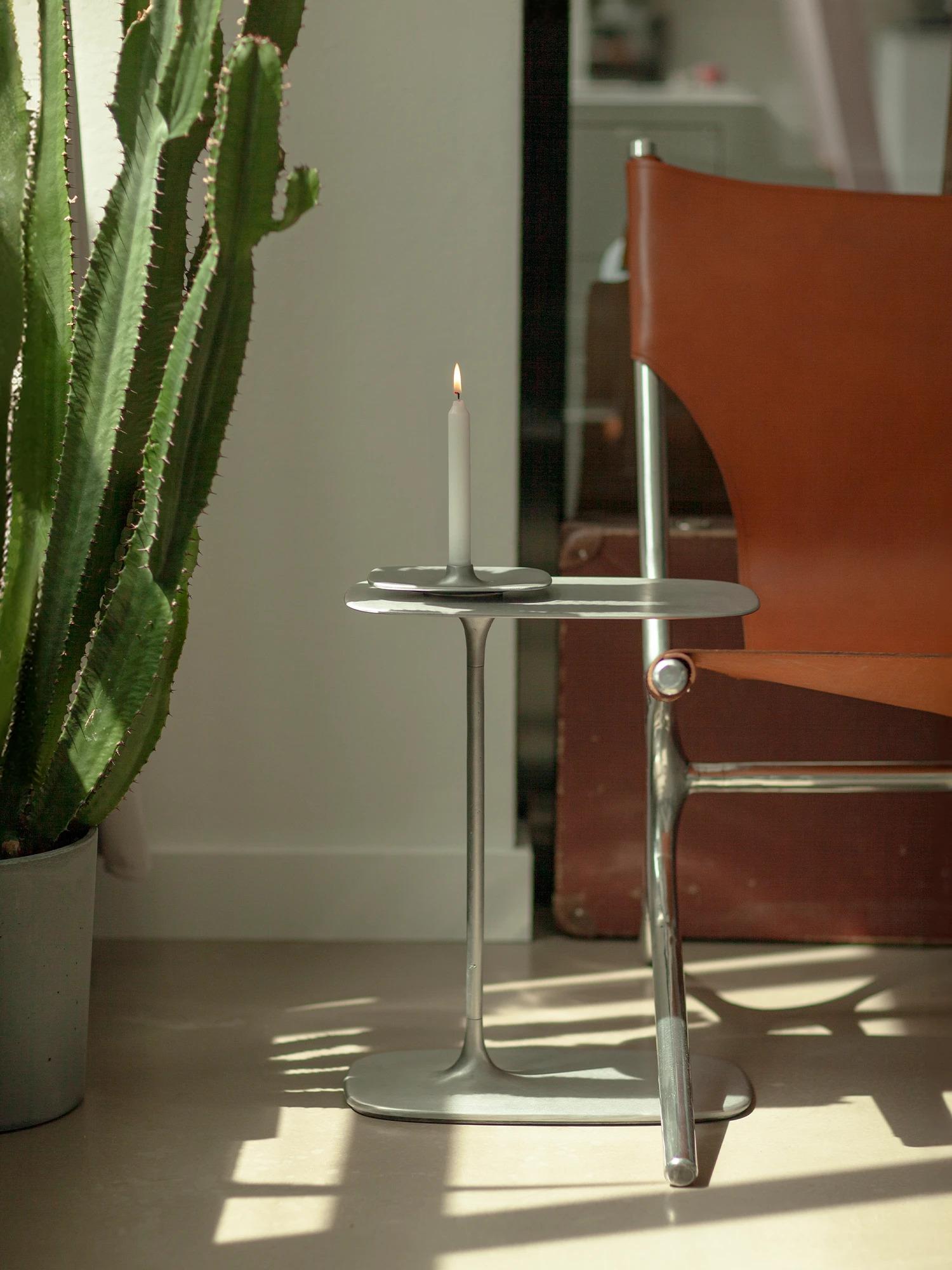 Modern UNISM - Low Side Table - Brushed Aluminium For Sale