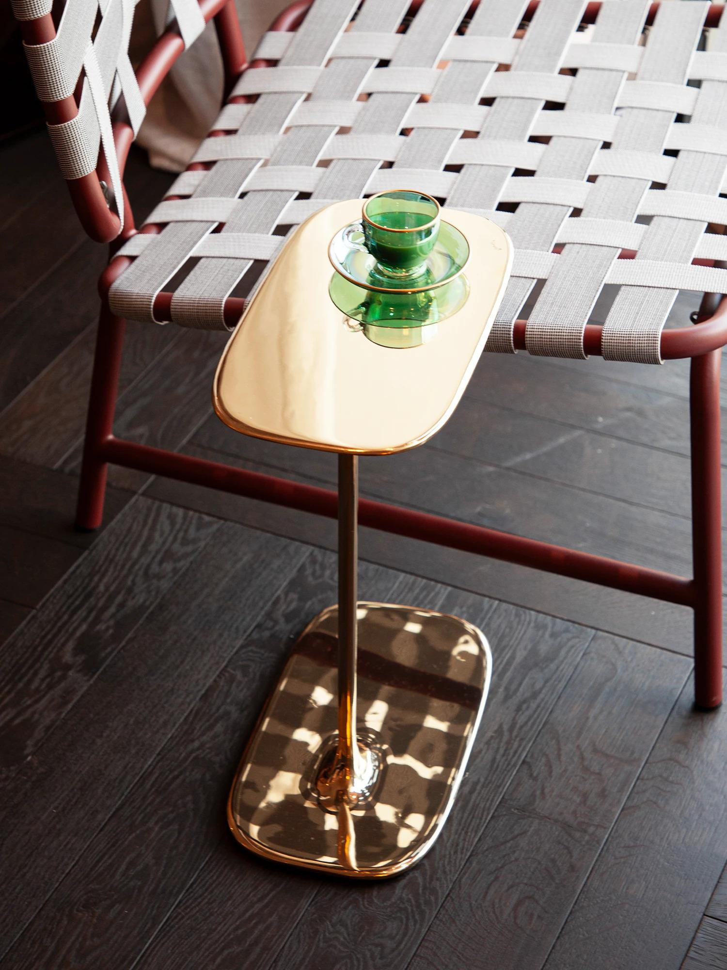 Modern UNISM - Low Side Table - Polished Brass For Sale