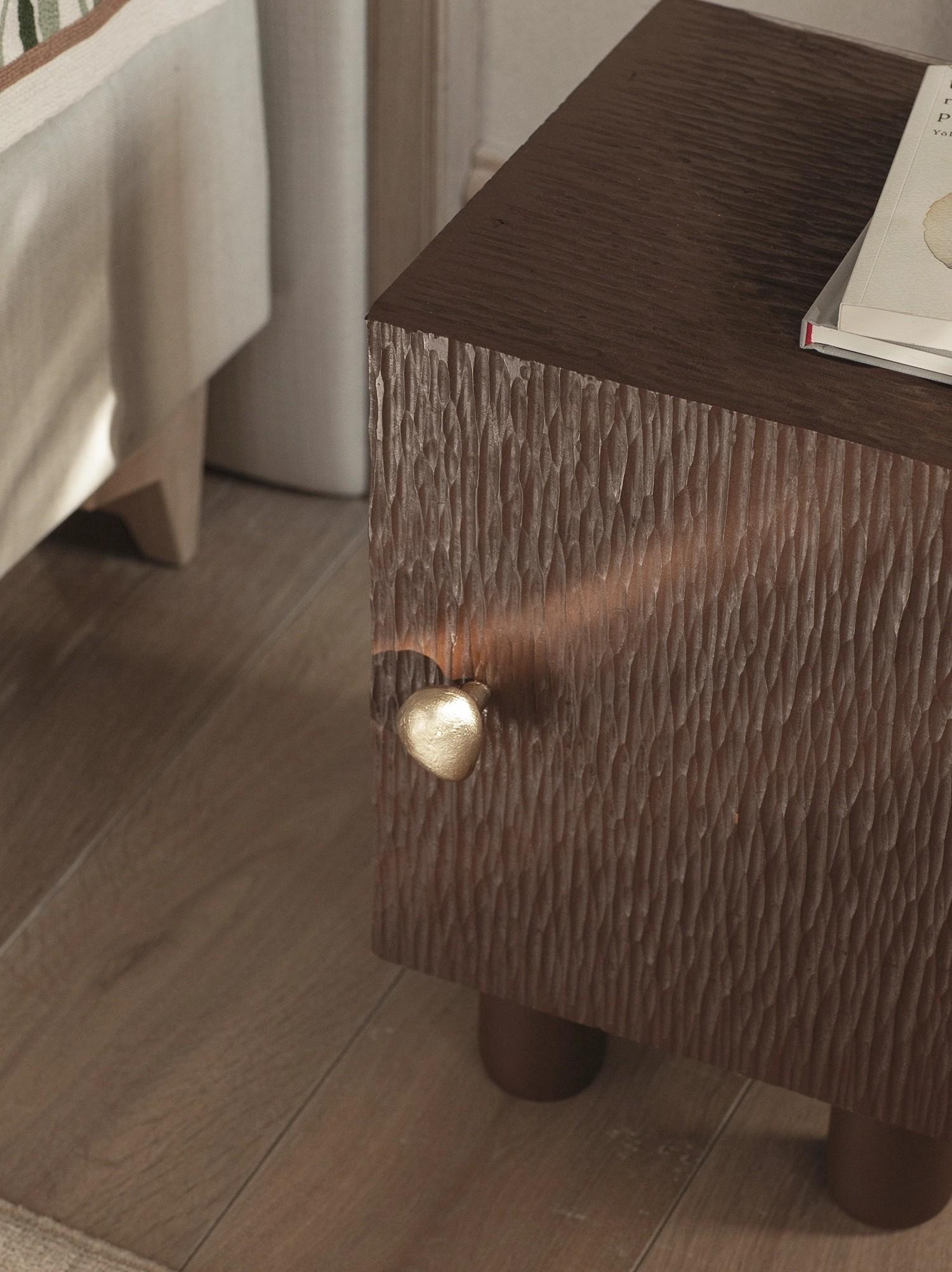 Modern UNISM -  Set of Bedside Cabinet - Brown Stained Ash For Sale