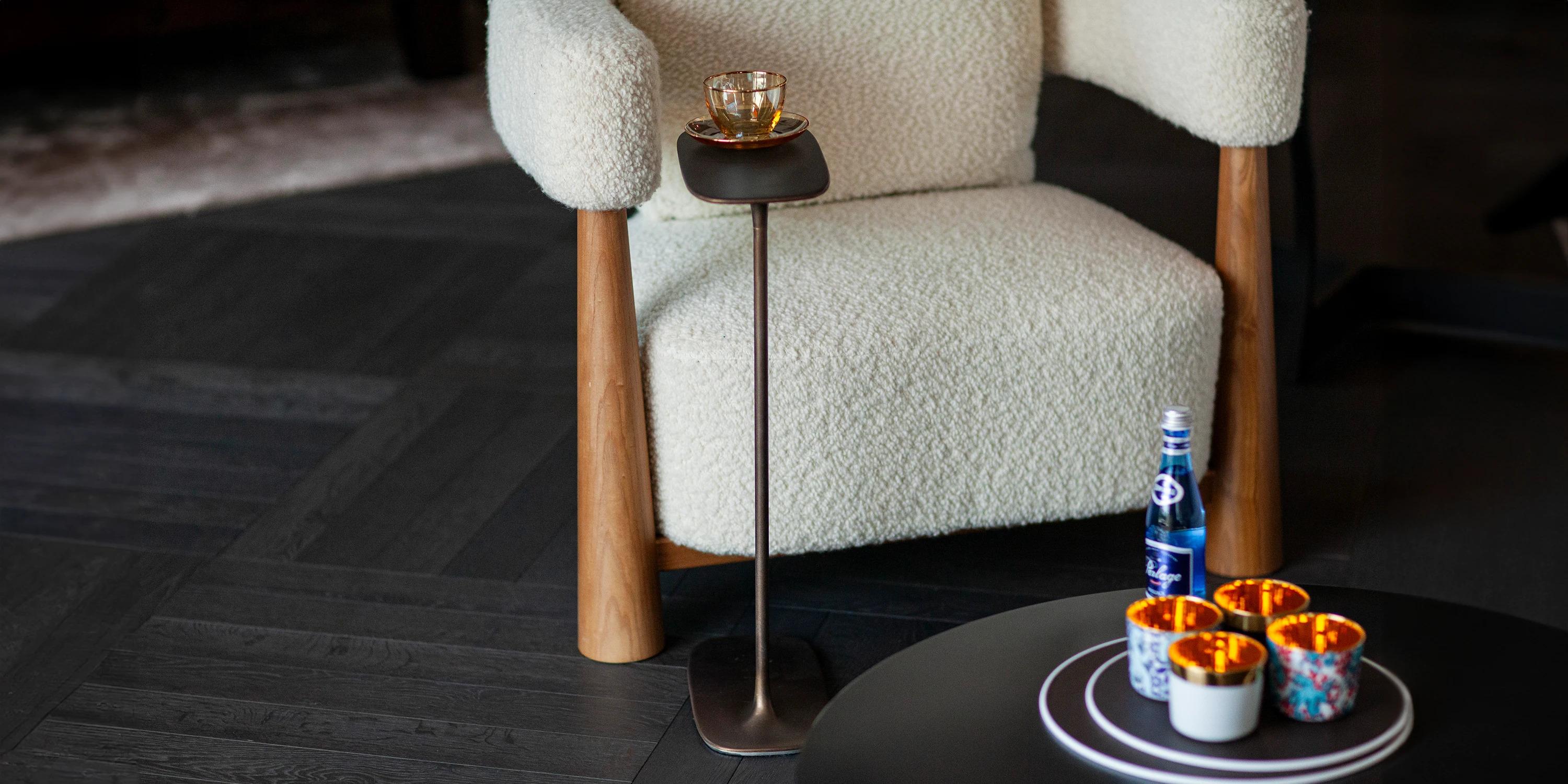 UNISM - Tall Side Table - Aged Brass For Sale 1