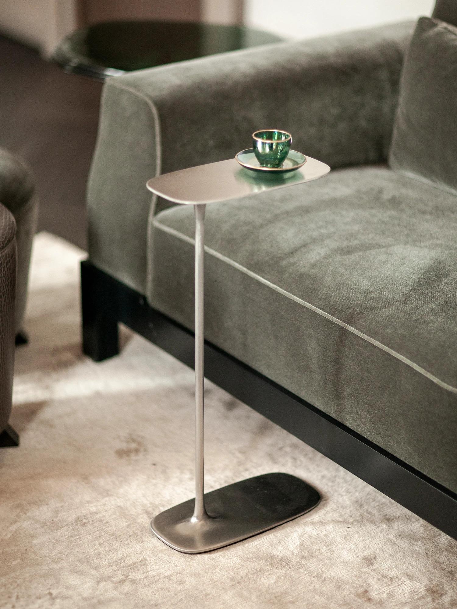 Contemporary UNISM - Tall Side Table - Brushed Aluminium For Sale