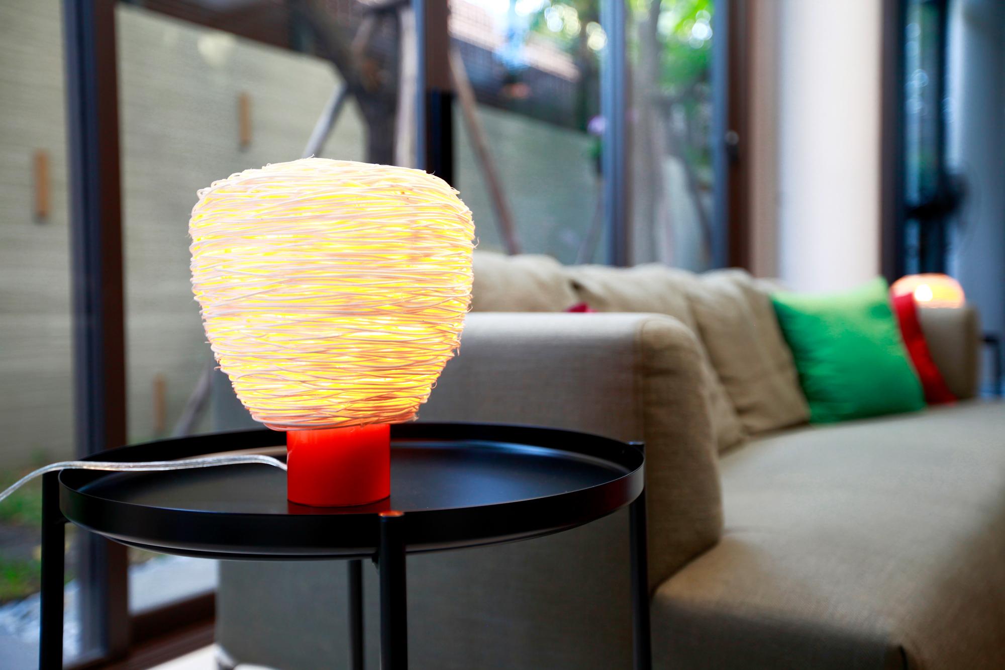Plated Unit Boy Table Lamps, Stylish Modern Rattan Handcrafted Light created by Ango For Sale