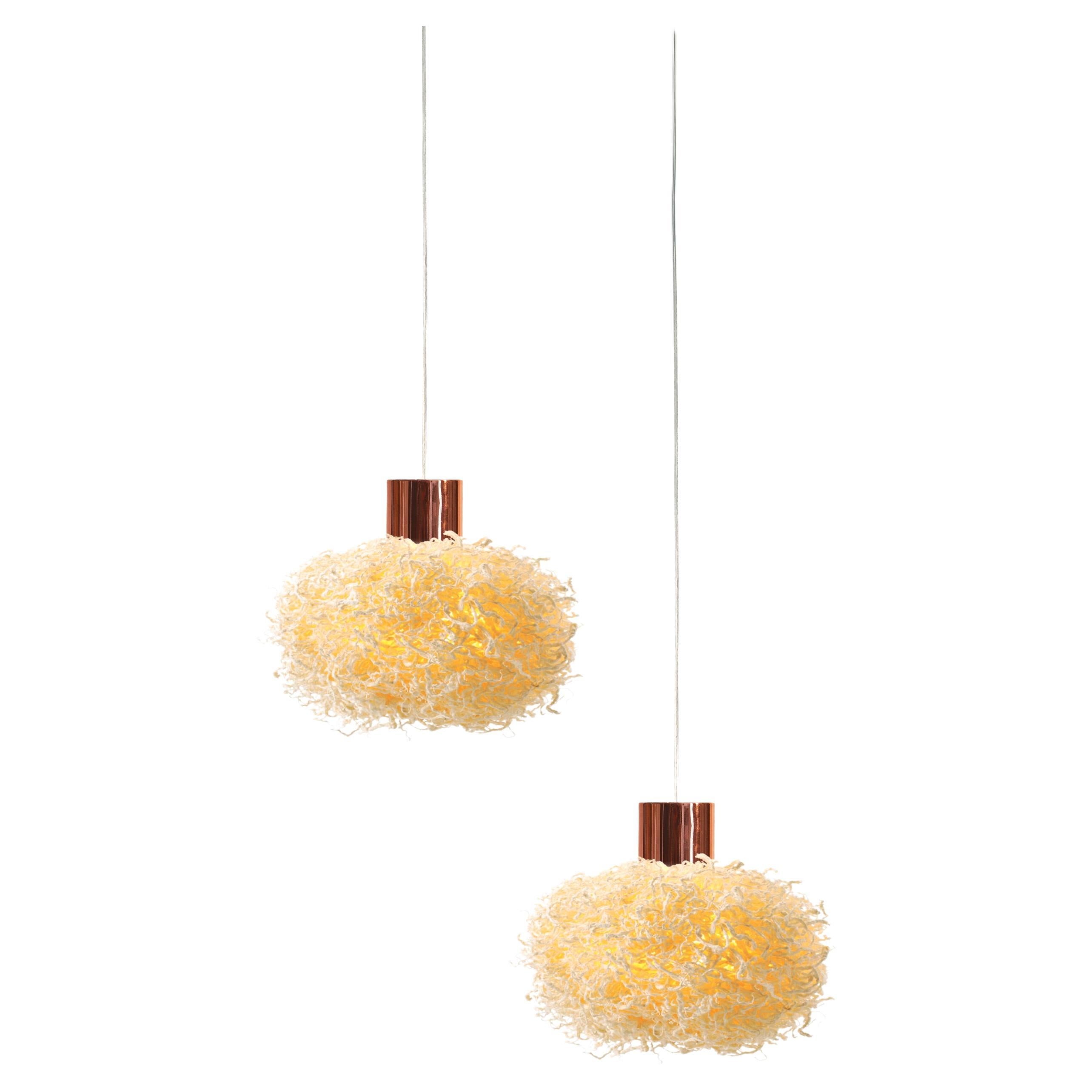 Unit (pendant-M) by Ango, Hand-crafted Mulberry Tree Bark Pendant Light for 2  For Sale