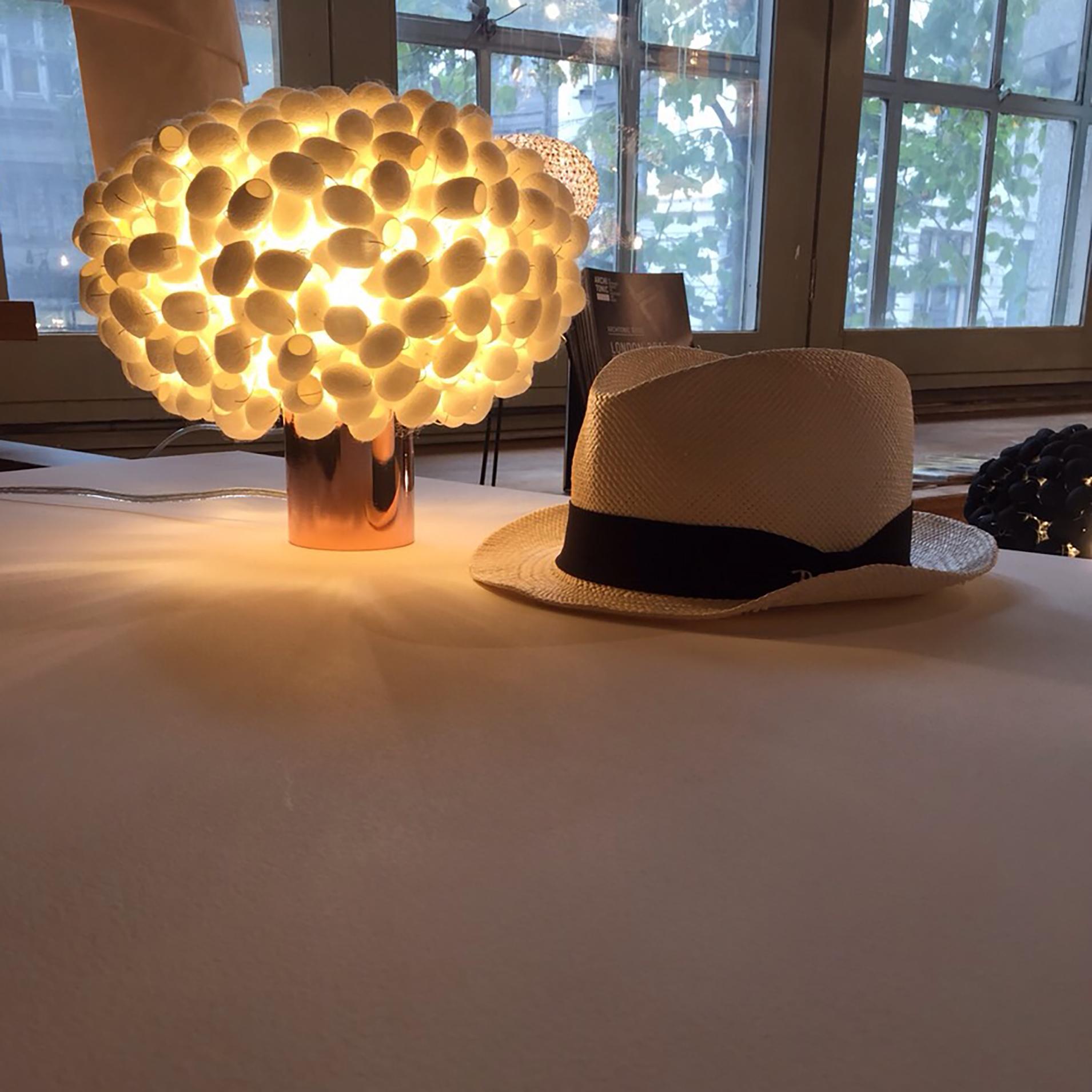Unit 'Table-C' by Ango, Hadncrafted Silk Cocoon Table Lamp with Copper Finish In New Condition For Sale In Bangkok, TH