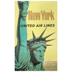 Vintage United Air Lines 1960s New York Travel Poster, Galli