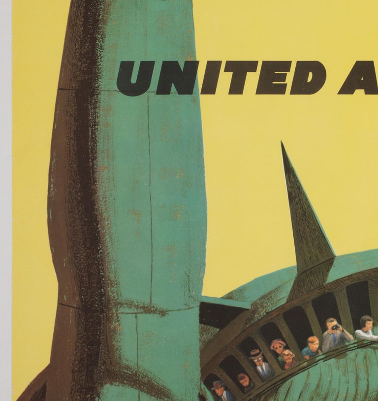 United Air Lines 1960s New York Travel Poster, Galli, Linen Backed In Excellent Condition For Sale In Bath, Somerset