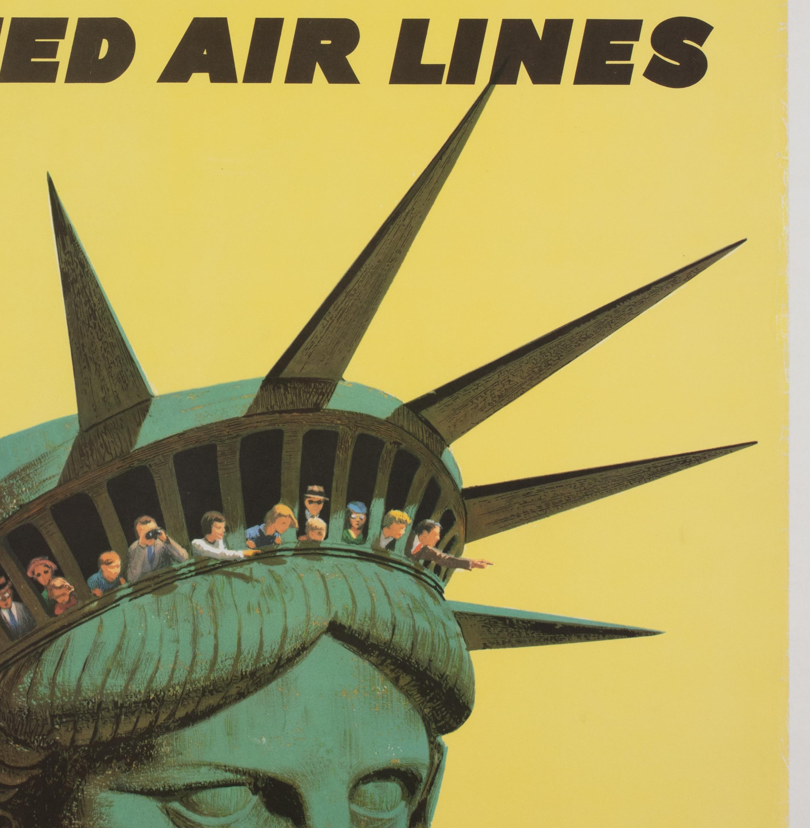 20th Century United Air Lines 1960s New York Travel Poster, Galli, Linen Backed