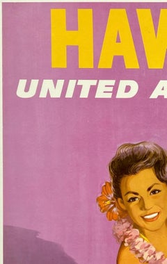UNITED AIR LINES - HAWAII Original Vintage Airline Travel Tourism Poster GALLI