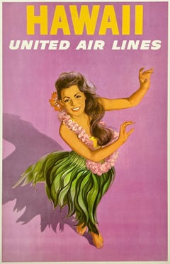 UNITED AIR LINES - HAWAII Original Vintage Airline Travel Tourism Poster GALLI