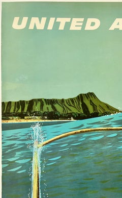 UNITED AIR LINES - HAWAII Originale Poster Turistico della Compagnia Aerea d'Epoca MCM