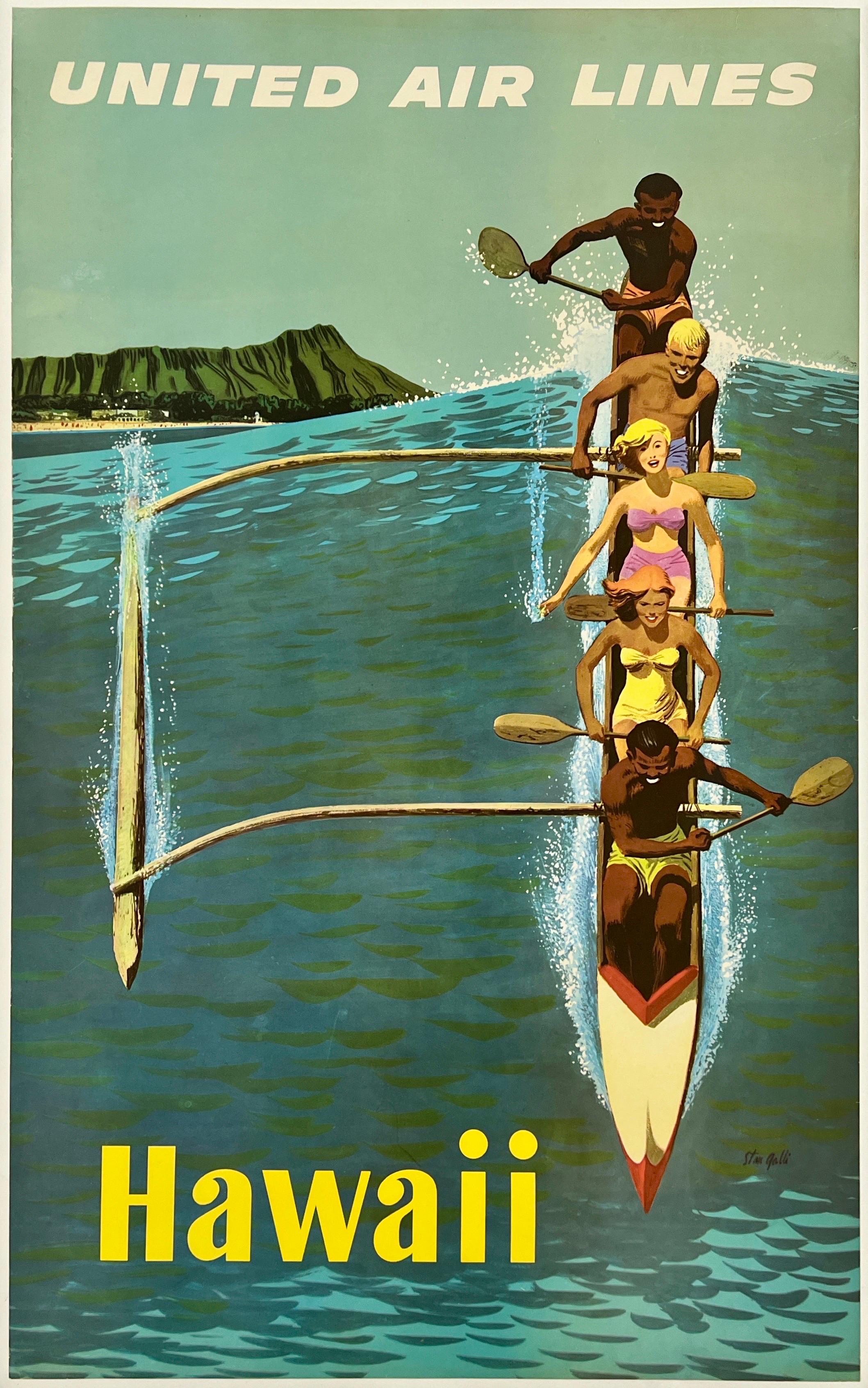 UNITED AIR LINES - HAWAII Original Vintage Airline Travel Tourism Poster MCM