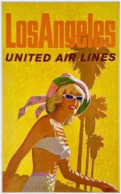 UNITED AIR LINES - LOS ANGELES Original Vintage Airline Travel Poster GALLI