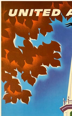 UNITED AIR LINES - NEW ENGLAND Original Vintage Airline Travel Poster 1950s