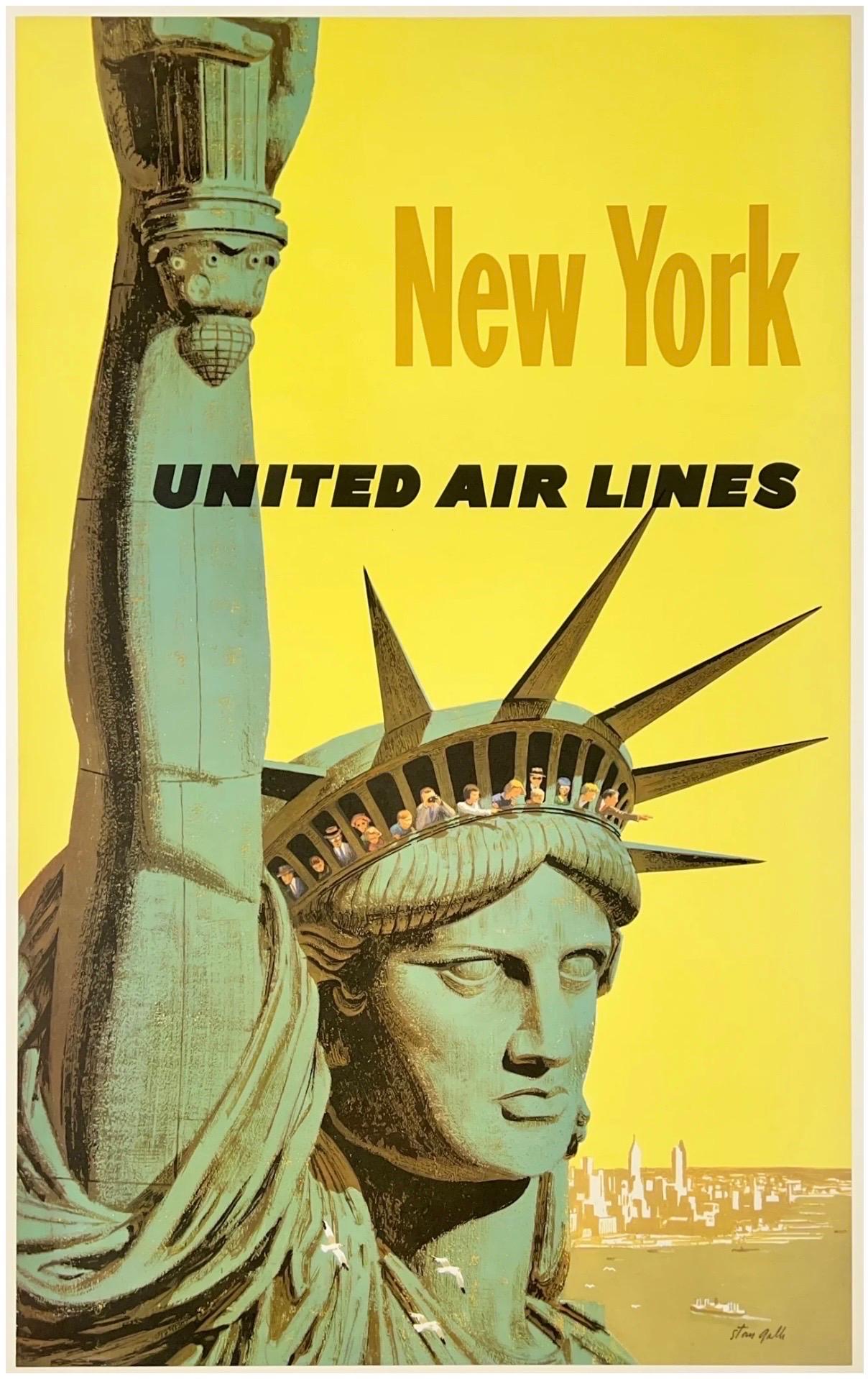 UNITED AIR LINES - NEW YORK Original Vintage Airline Travel Poster