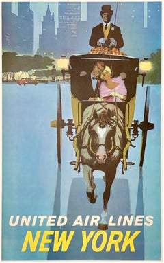 UNITED AIR LINES - NEW YORK Original Vintage Airline Travel Poster GALLI