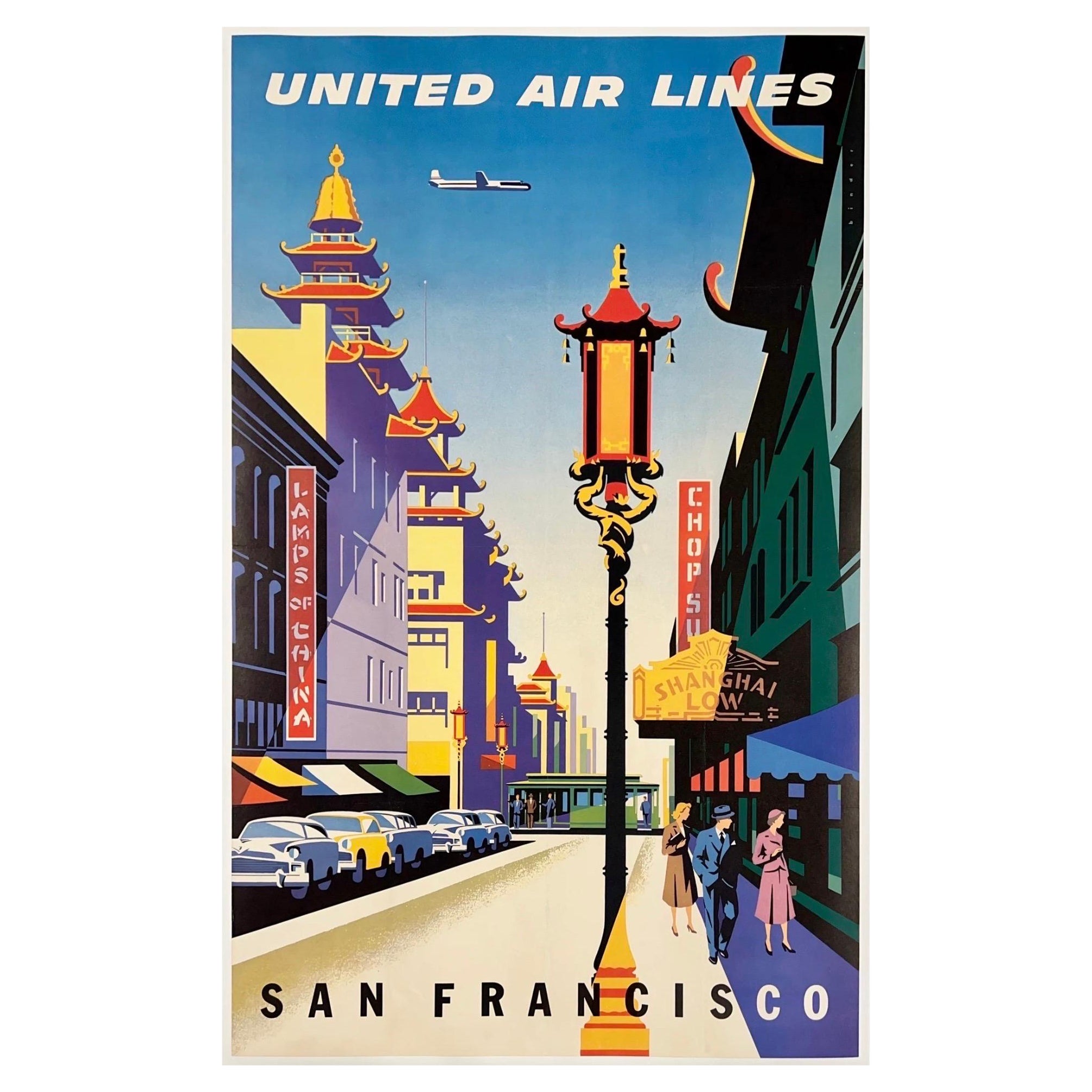 UNITED AIR LINES - SAN FRANCISCO Original Vintage Airline Travel Poster