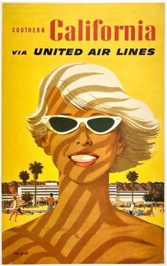 UNITED AIR LINES - SOUTHERN CALIFORNIA Original Vintage Airline Poster GALLI