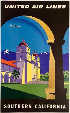 UNITED AIR LINES - SOUTHERN CALIFORNIA Original Vintage Airline Travel Poster