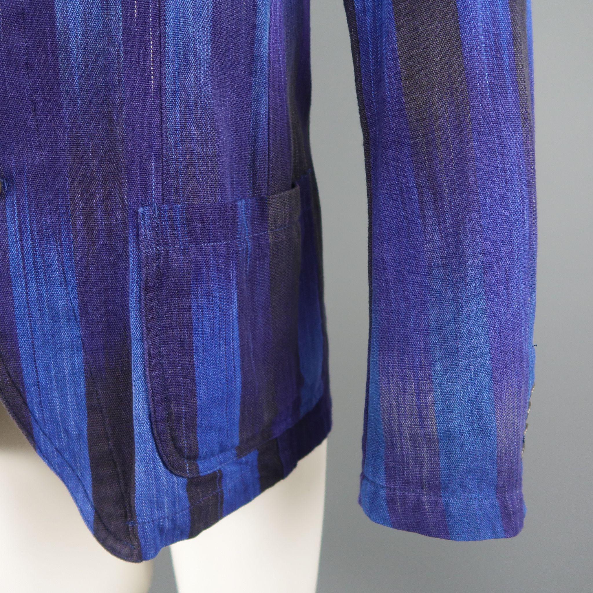 UNITED ARROWS 34 Short Blue & Purple Stripe Cotton Sport Coat In Excellent Condition In San Francisco, CA