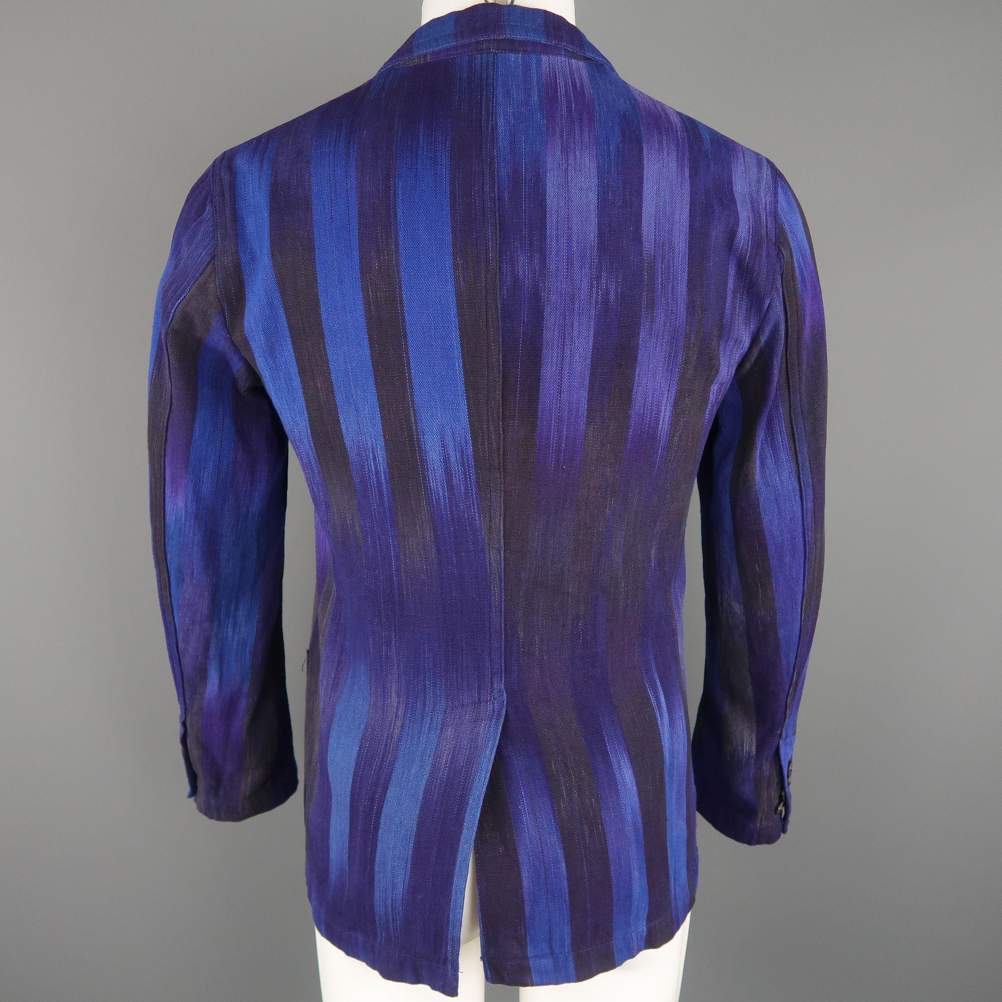 Men's UNITED ARROWS 34 Short Blue & Purple Stripe Cotton Sport Coat