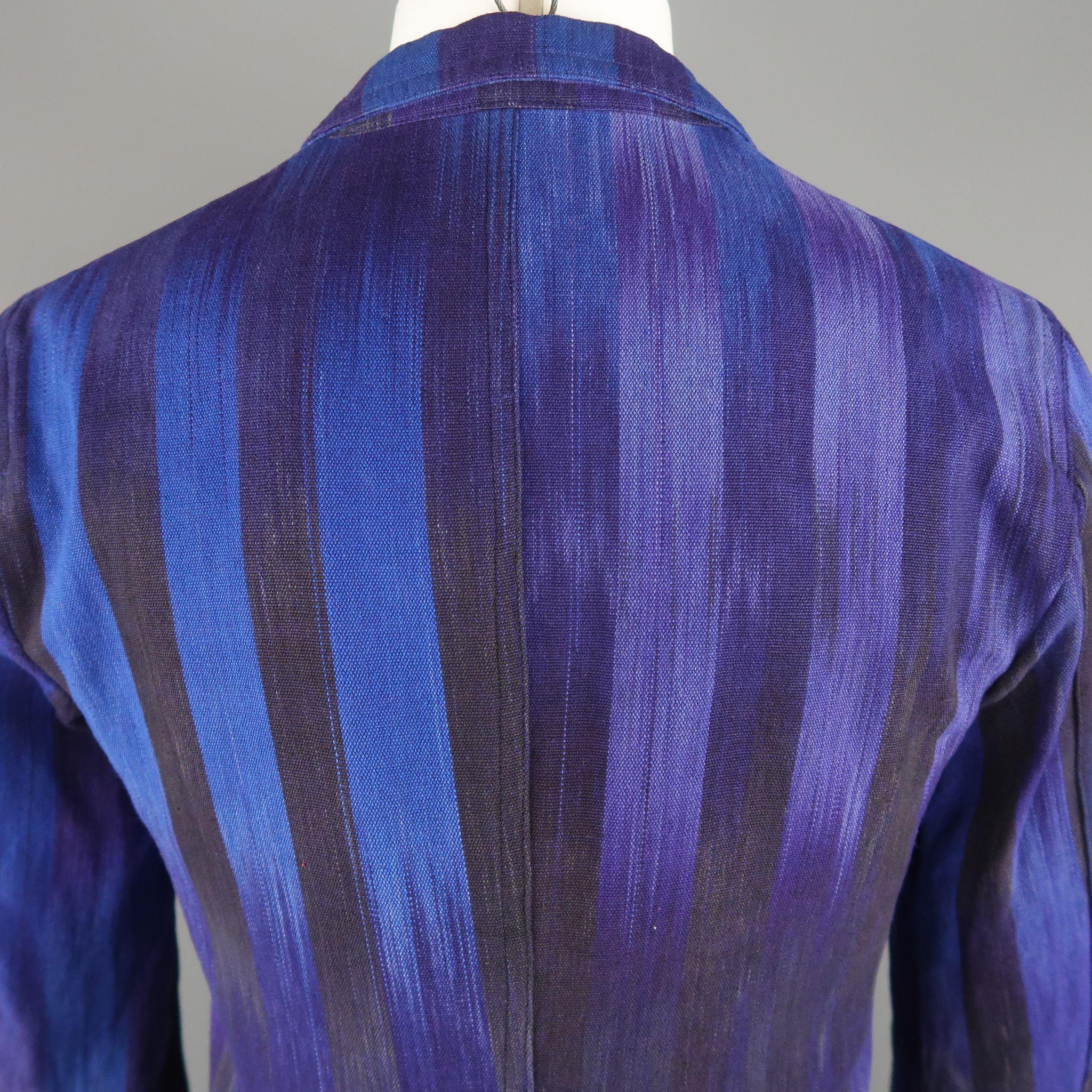 UNITED ARROWS 34 Short Blue & Purple Stripe Cotton Sport Coat 1