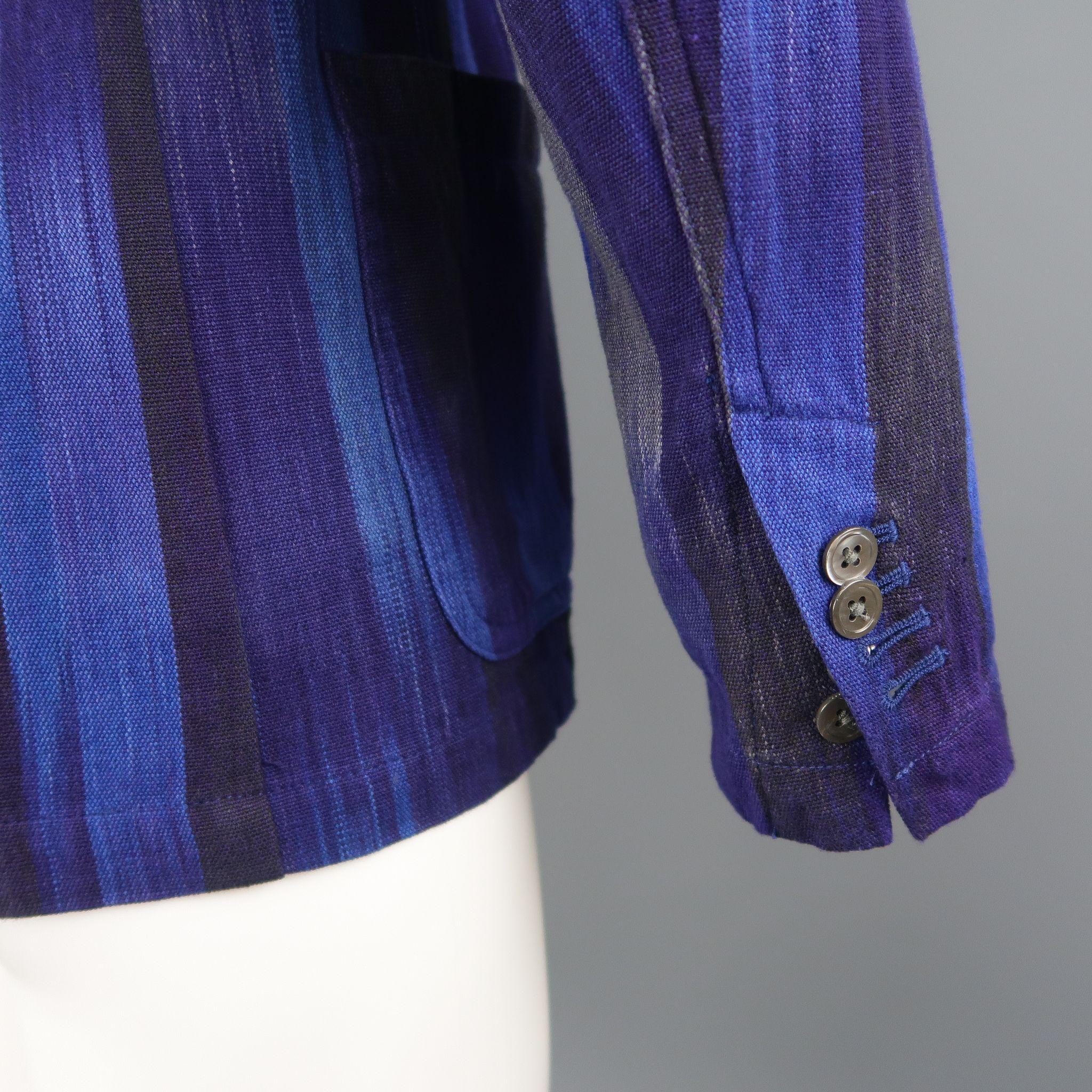 UNITED ARROWS 34 Short Blue & Purple Stripe Cotton Sport Coat 2