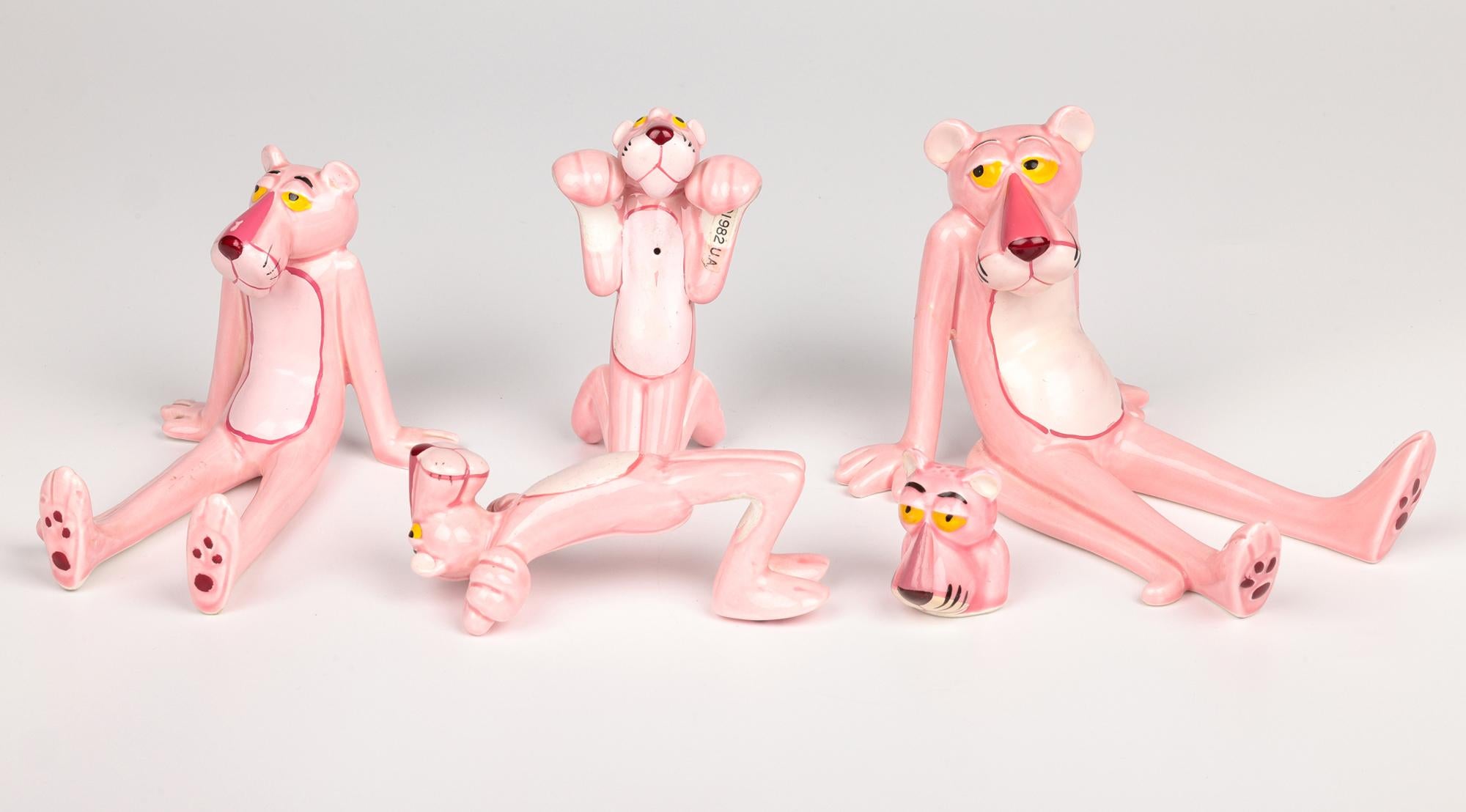 United Artists Cinco figuras vintage japonesas de la Pantera Rosa finales del siglo XX en venta
