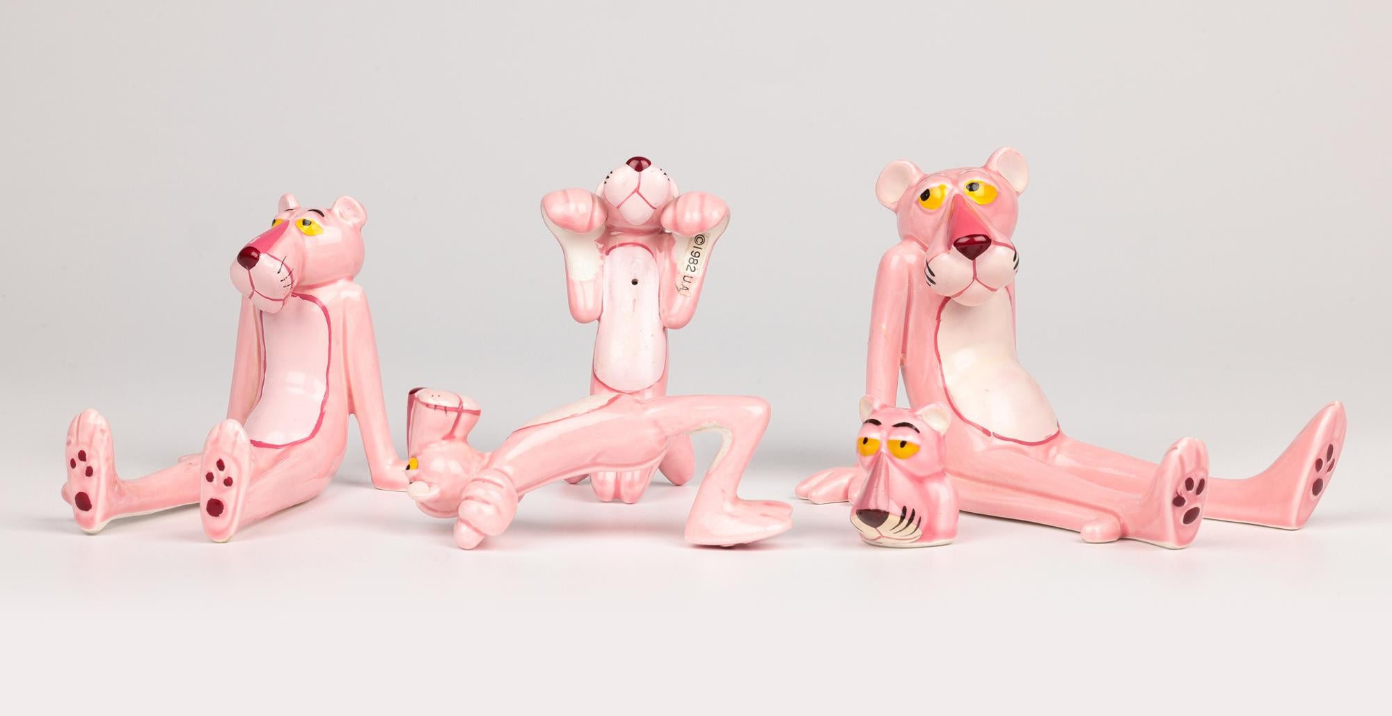 United Artists Cinco figuras vintage japonesas de la Pantera Rosa Cerámico en venta