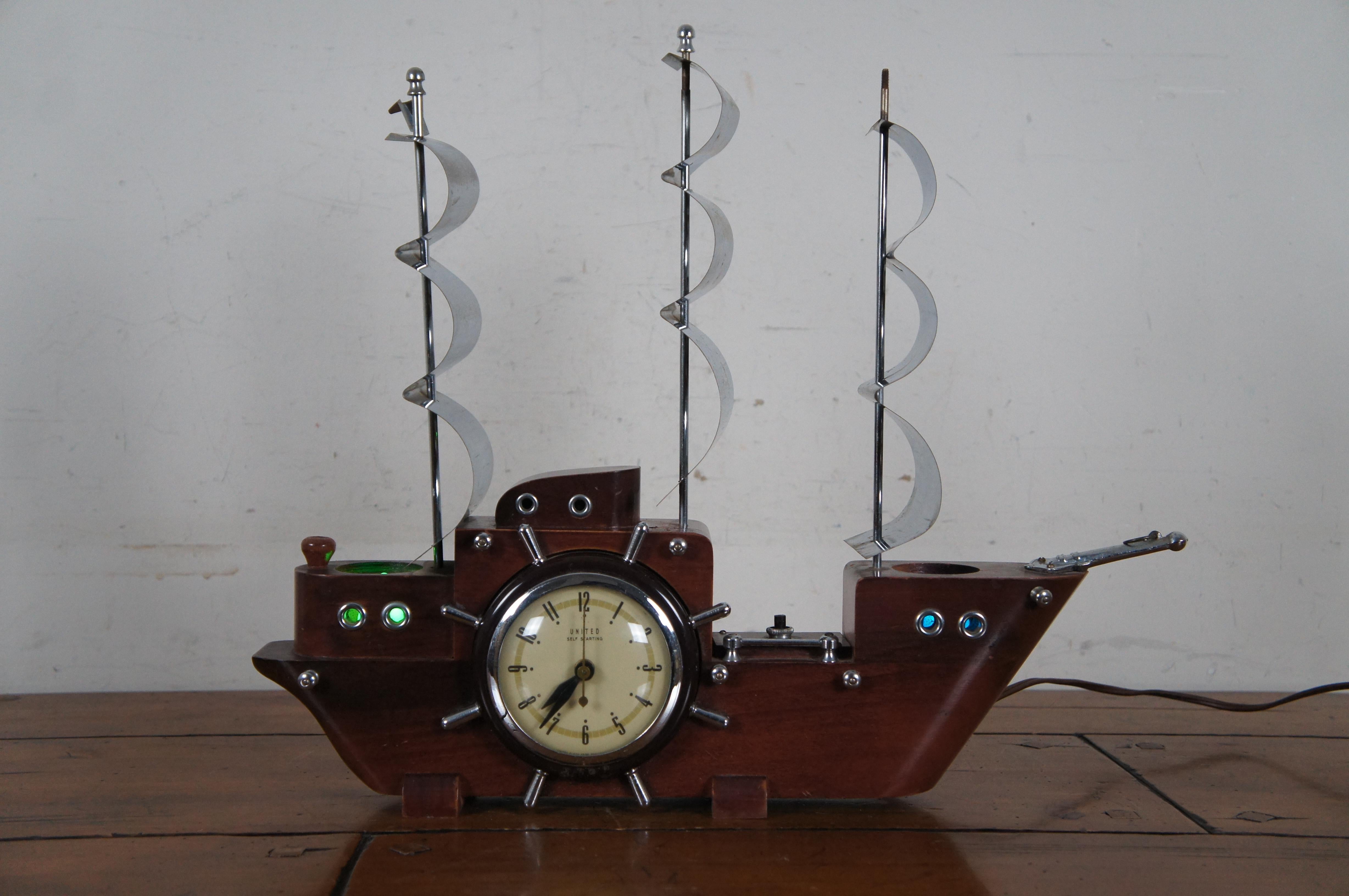 United Clock Co Model 811 Nautical Maritime Sailboat Clipper Ship Clock Lamp 2