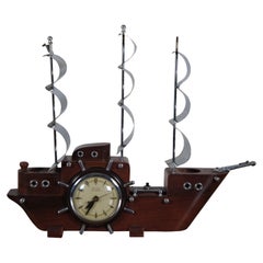 United Clock Co Modell 811 Nautical Maritime Segelboot-Uhrlampe, Clipper Ship, United Clock Lampe
