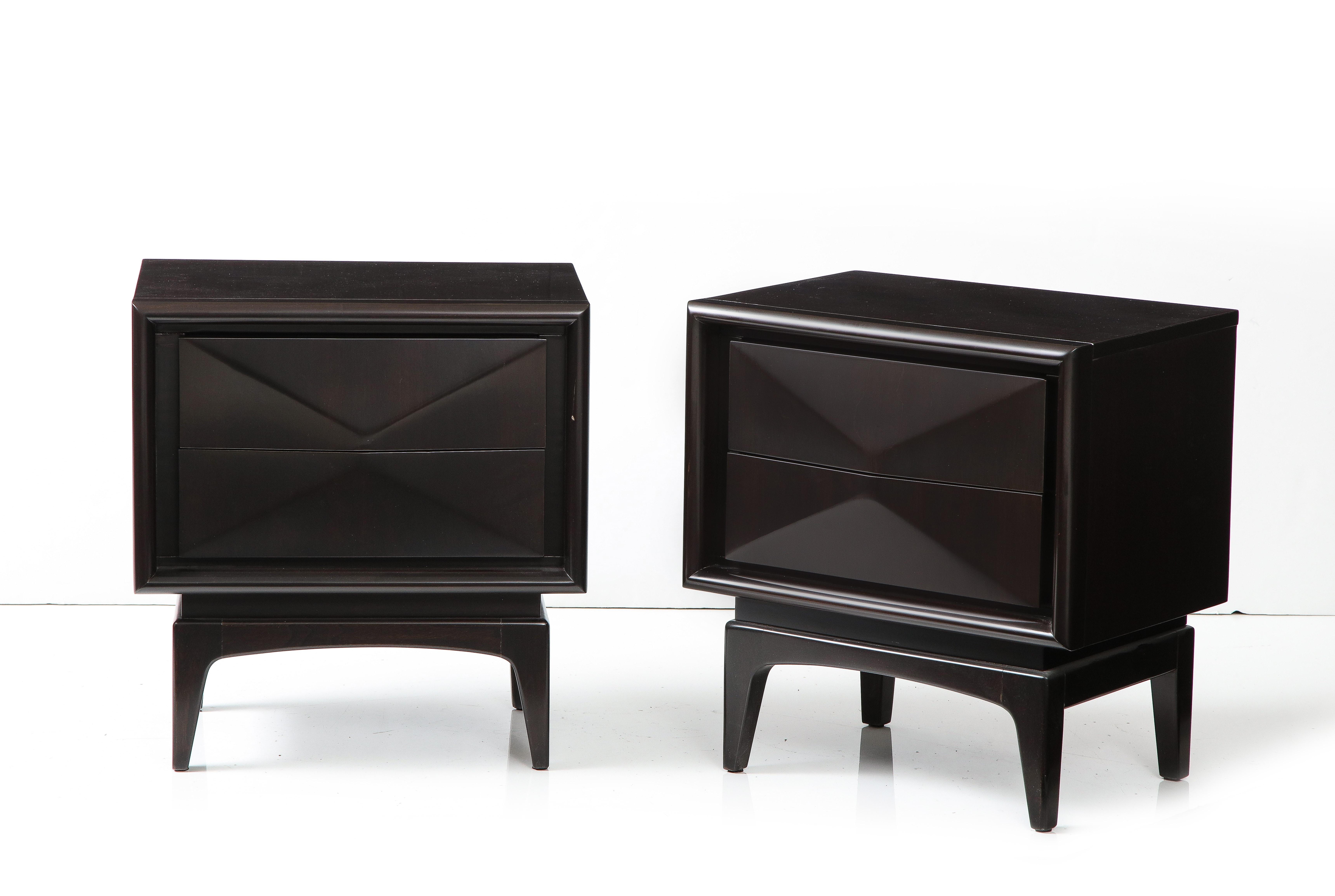 Mid-Century Modern United Diamond Front Walnut Night Stands For Sale