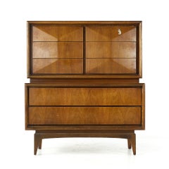 United Diamond Midcentury Walnut Highboy Dresser