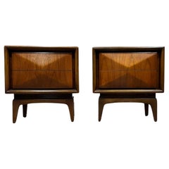 United Furniture Diamond Front Vintage Mid Century Modern Nightstands c. 1960s