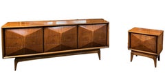 United Furniture Diamond Front Walnut Dresser & Table