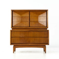 United Furniture Diamond Mid Century Walnut Highboy Dresser