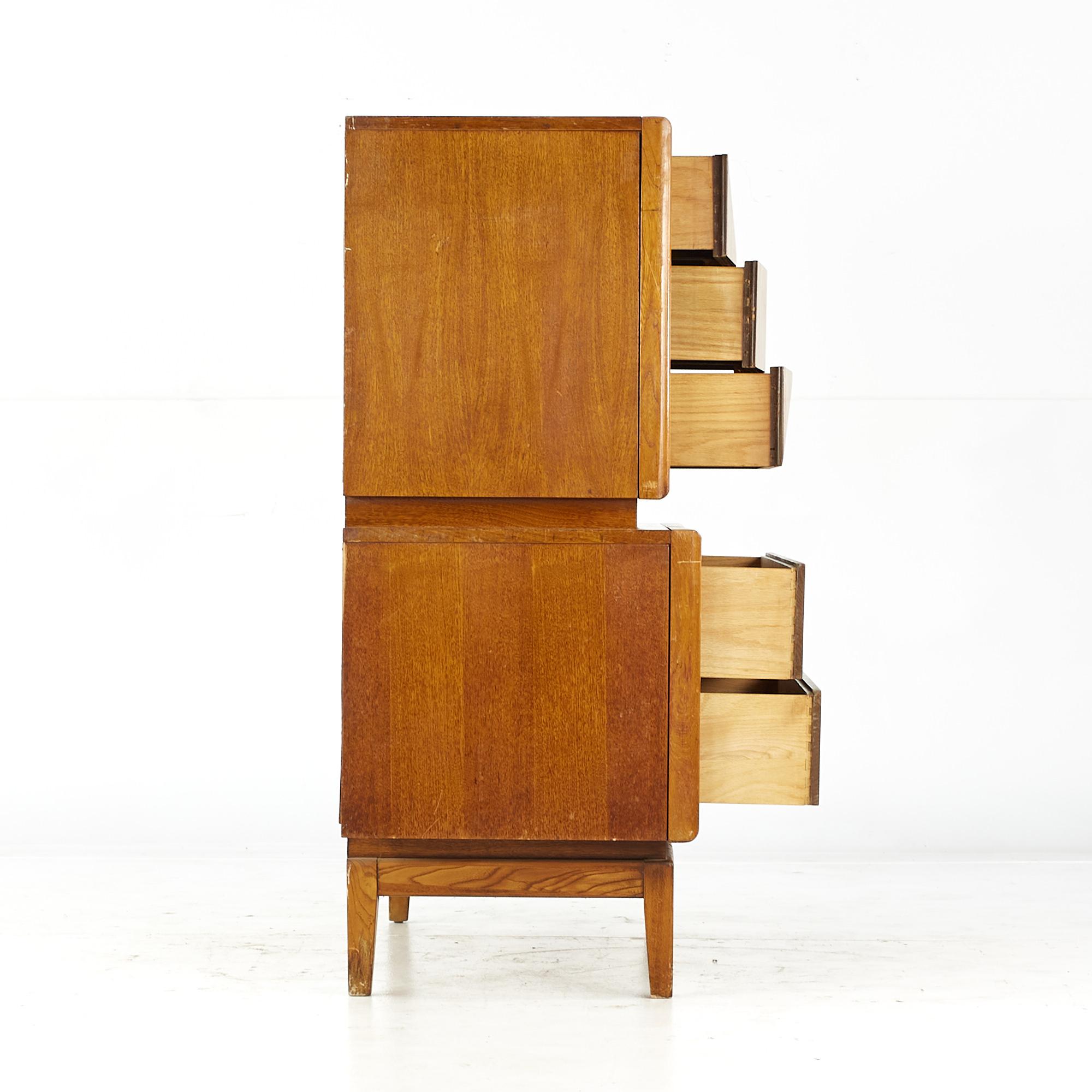 American United Furniture Diamond Mid Century Walnut Highboy Dresser