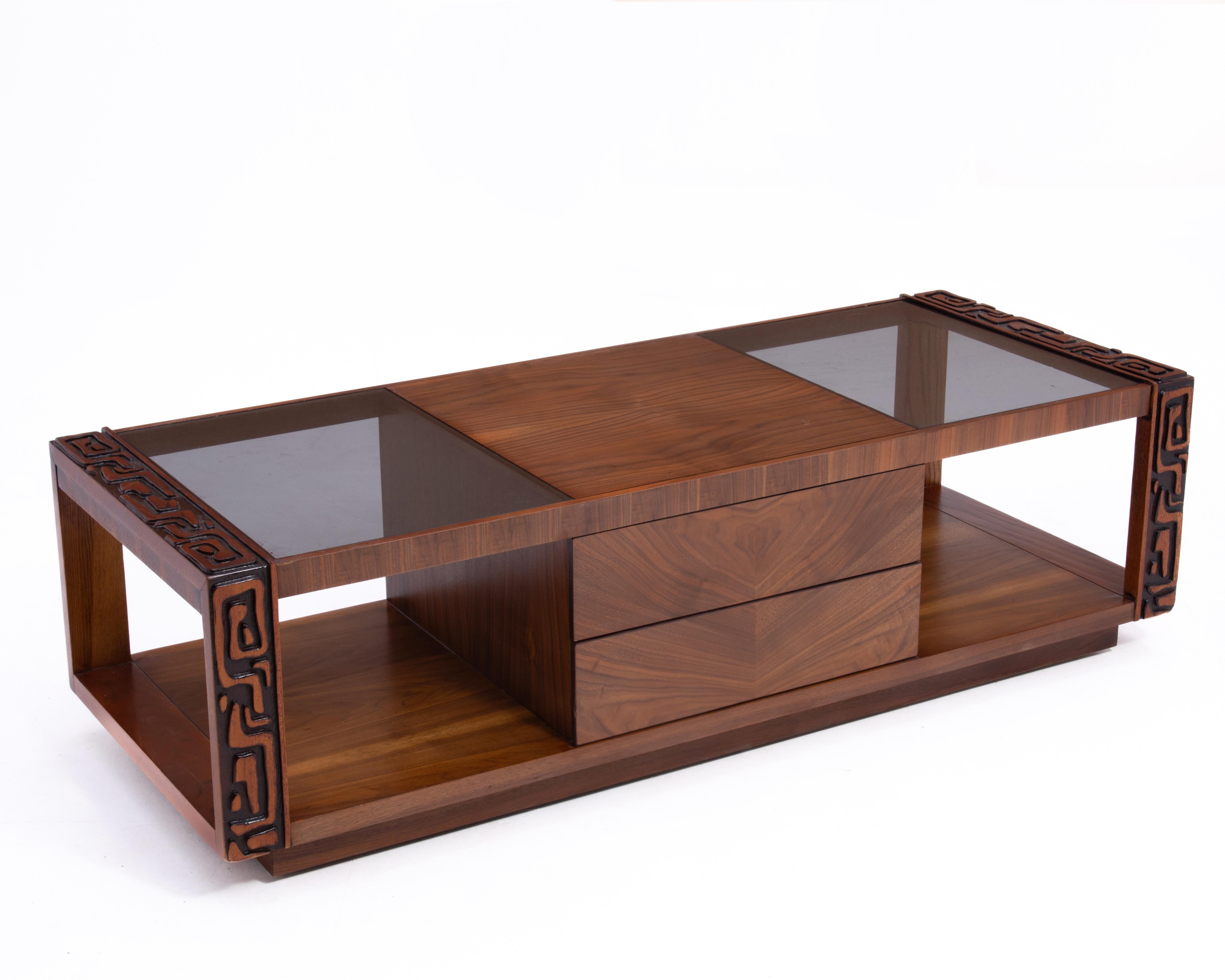 Mid-Century Modern United Furniture Illustrata Tiki Coffee Table Pulaski Oceanic Witco Tribal For Sale