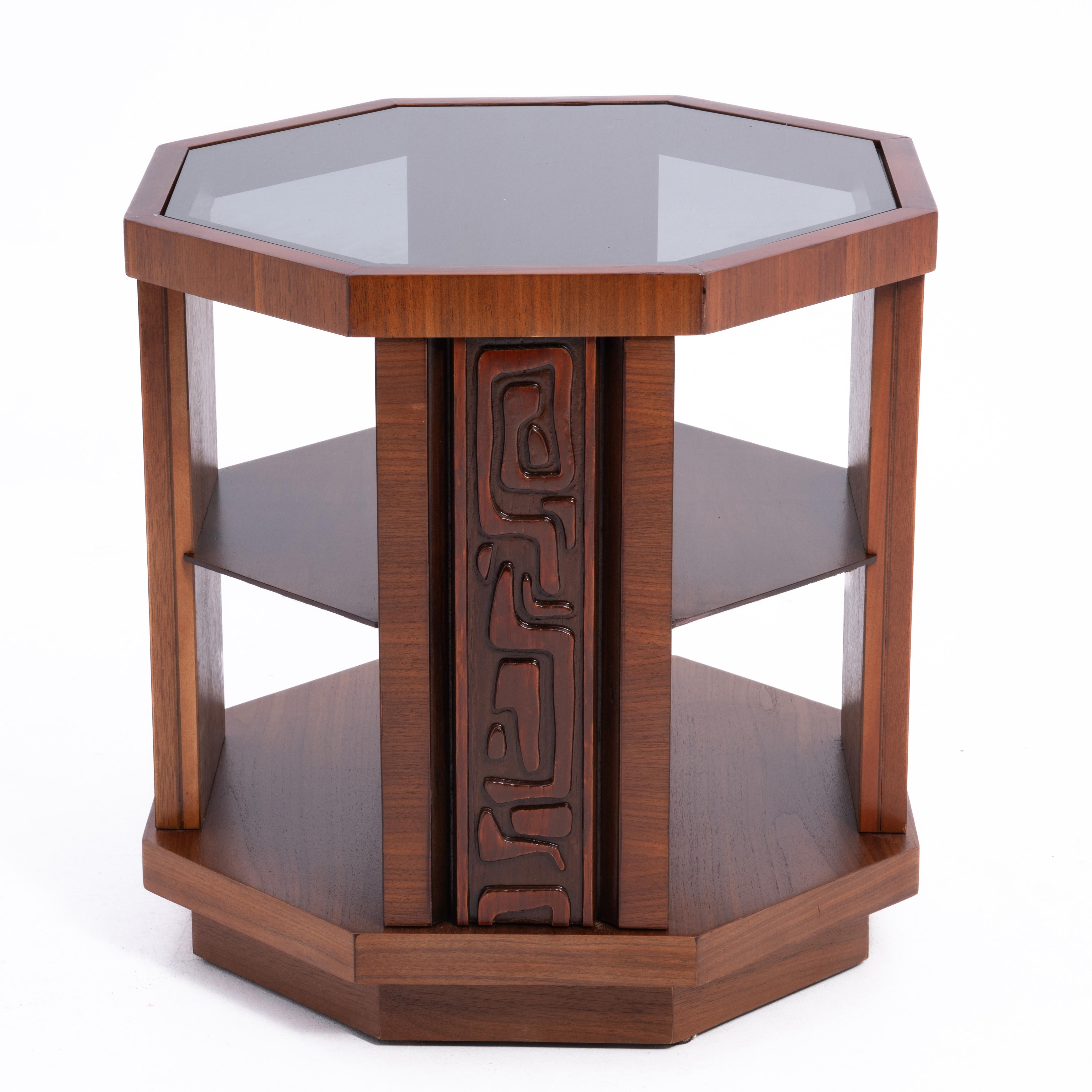 Mid-20th Century United Furniture Illustrata Tiki Octagon End Table Pulaski Oceanic Witco Tribal For Sale
