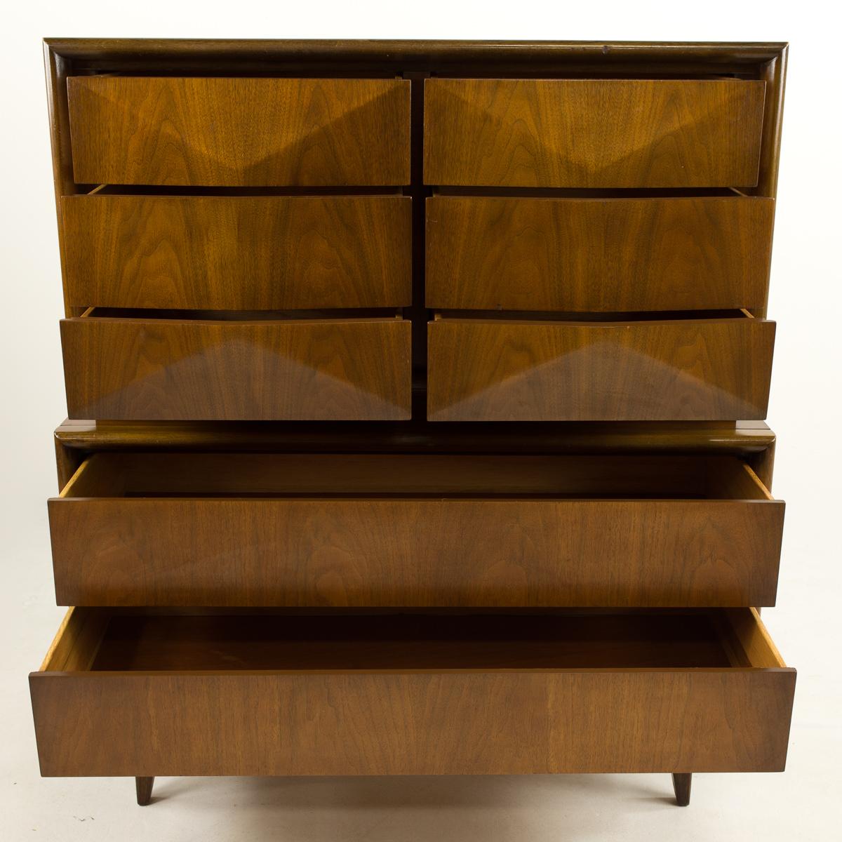 Wood United Furniture Mid Century Diamond Highboy Dresser For Sale