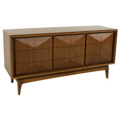 United Furniture Mid Century Diamond Short 9 Drawer Lowboy Dresser