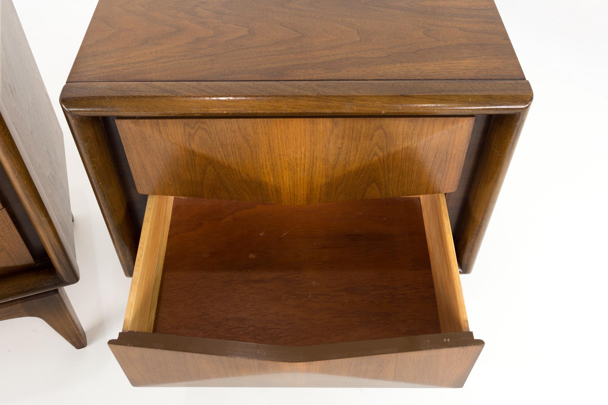 Late 20th Century United Furniture Mid Century Diamond Walnut Nightstands, Pair