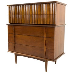 United Furniture Mid Century Walnut 5-Drawer Highboy Dresser