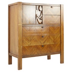 United Furniture Mid Century Tiki Brutalist Walnut Gentlemens Chest Armoire