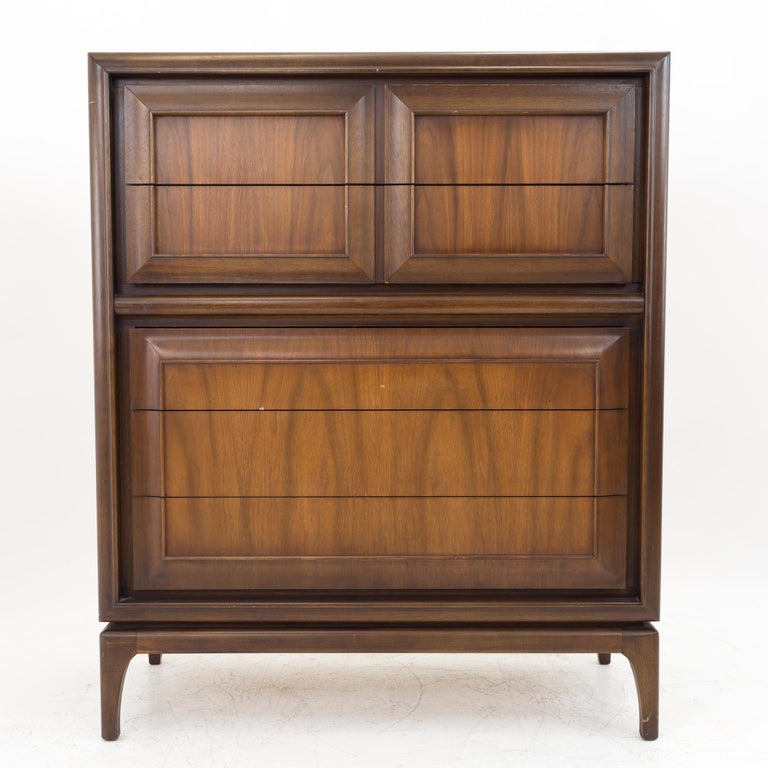United Furniture Mid Century Walnut 7 Drawer Highboy Dresser ...