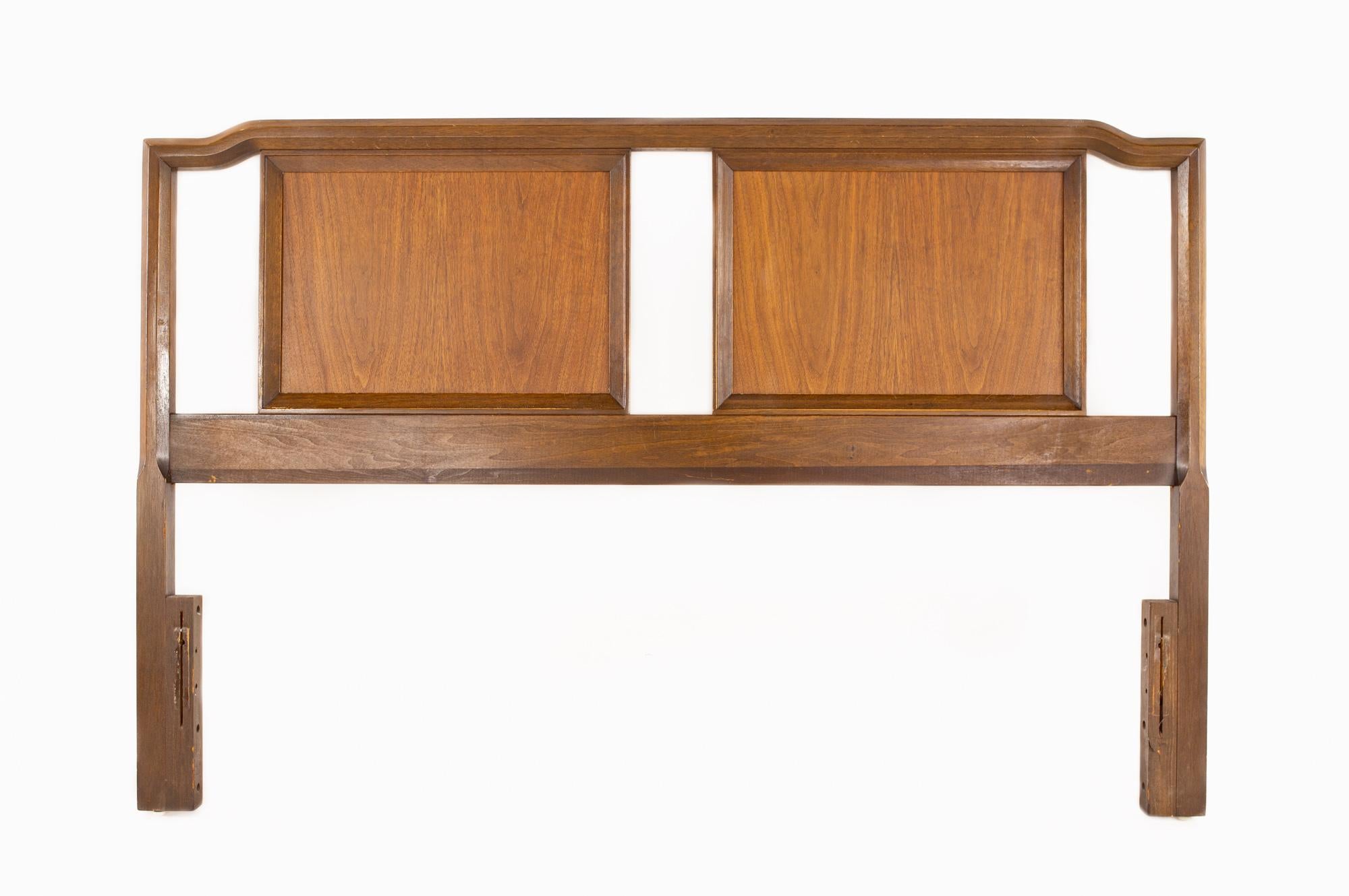 American United Furniture Mid Century Walnut and Cane Queen Headboard For Sale