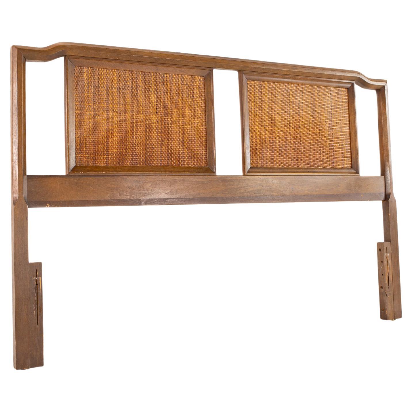United Furniture Mid Century Walnut and Cane Queen Headboard For Sale